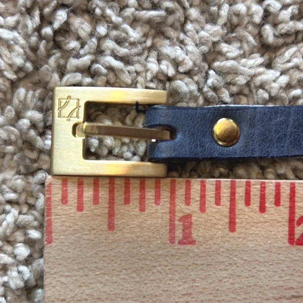 Preppy Chic ADA Collection Navy Blue Leather Skinny Wrap Belt Gold Buckle OS